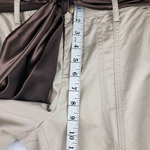 Cache Khaki Cargo Capri Brown Bohemian Scarf Belt Sz 8 Gold Button Decor Hippie - Picture 10 of 16